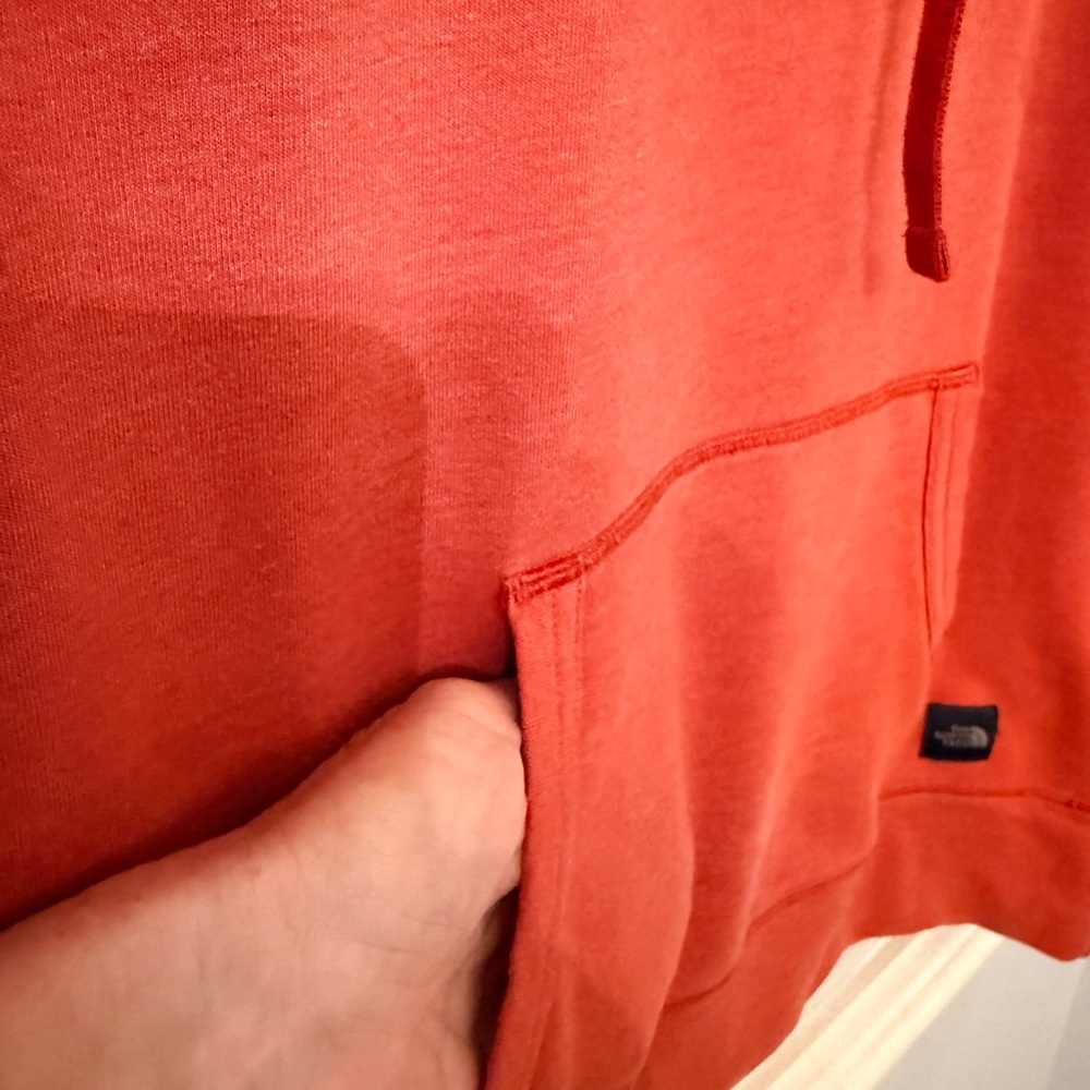 The North Face Cowl Neck Pullover Hoodie Coral Orange Kangaroo Pocket S/M - Picture 4 of 8
